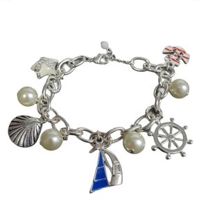 Avon Set Sail Nautical Charm Bracelet 7" silver Blue red *